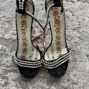 Gucci Black and Silver Strappy Heels